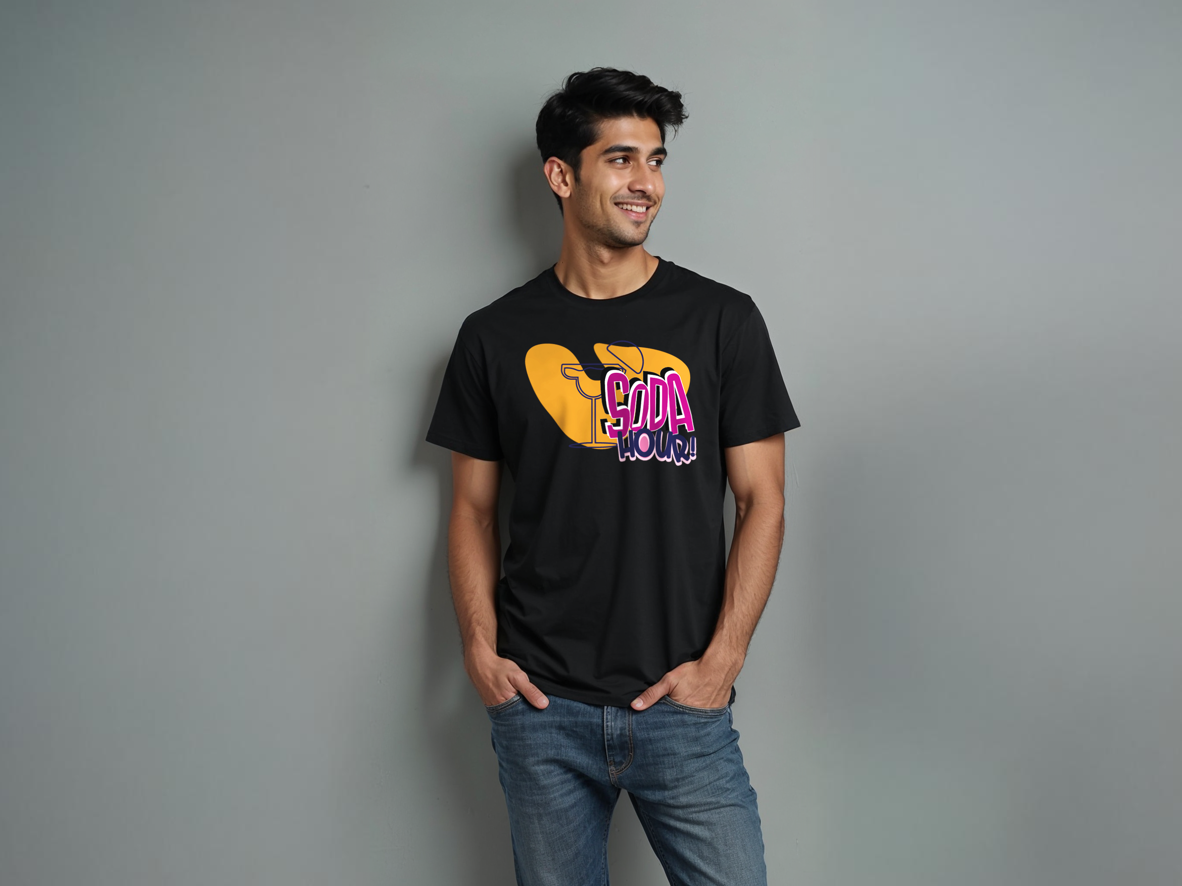 TMKOC Regular Fit Black Front Printed T-Shirts SODA HOUR