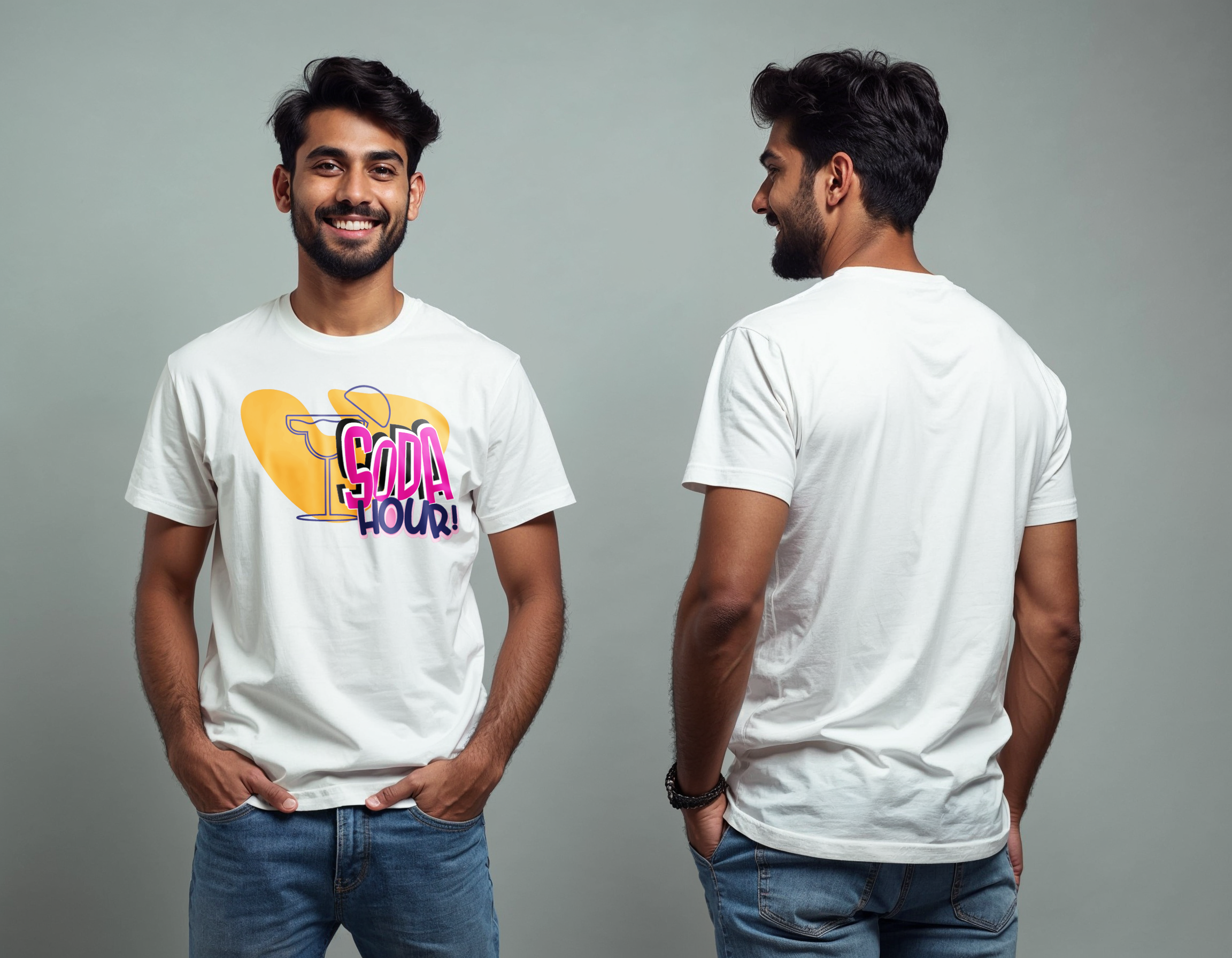 TMKOC White Front Printed Regular Fit T-Shirts SODA HOUR