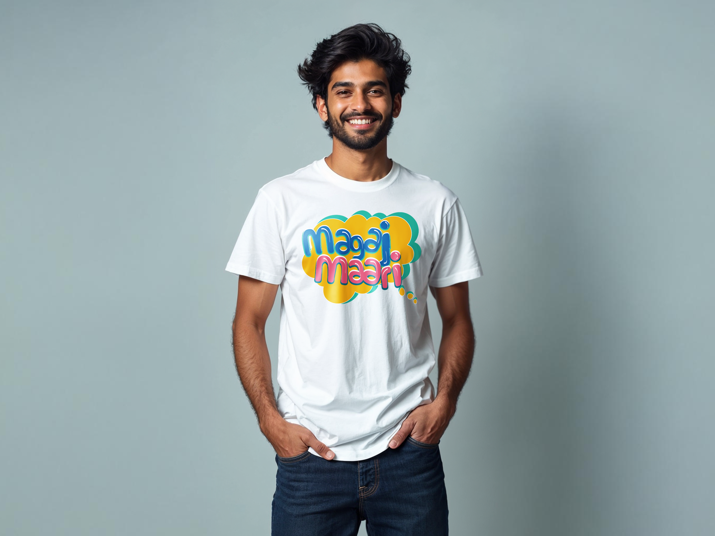 TMKOC White Front Printed Regular Fit T-Shirts MAGAJ MAARI