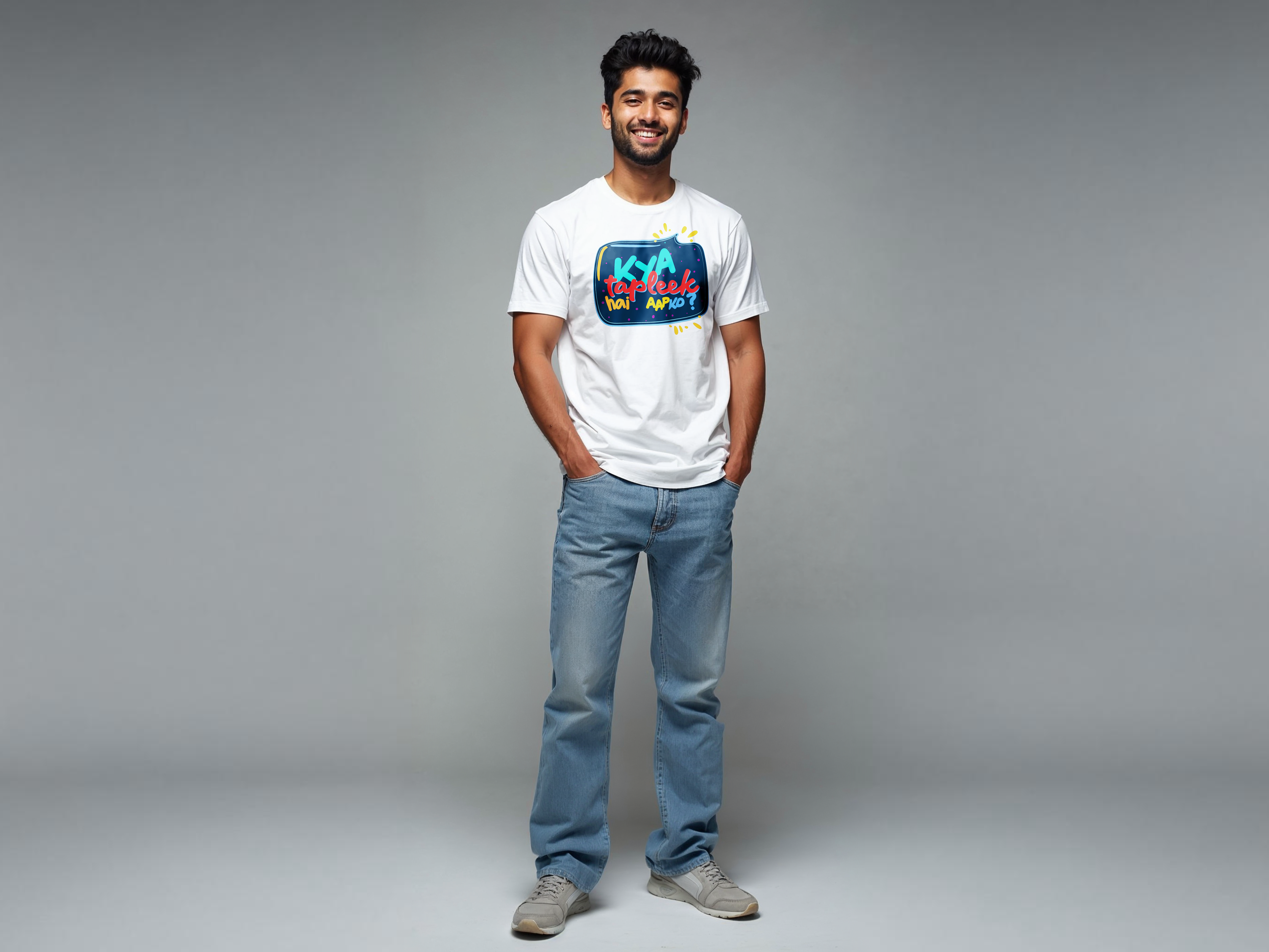 TMKOC White Front Printed Regular Fit T-Shirts KYA TAPLEEK HAI AAPKO