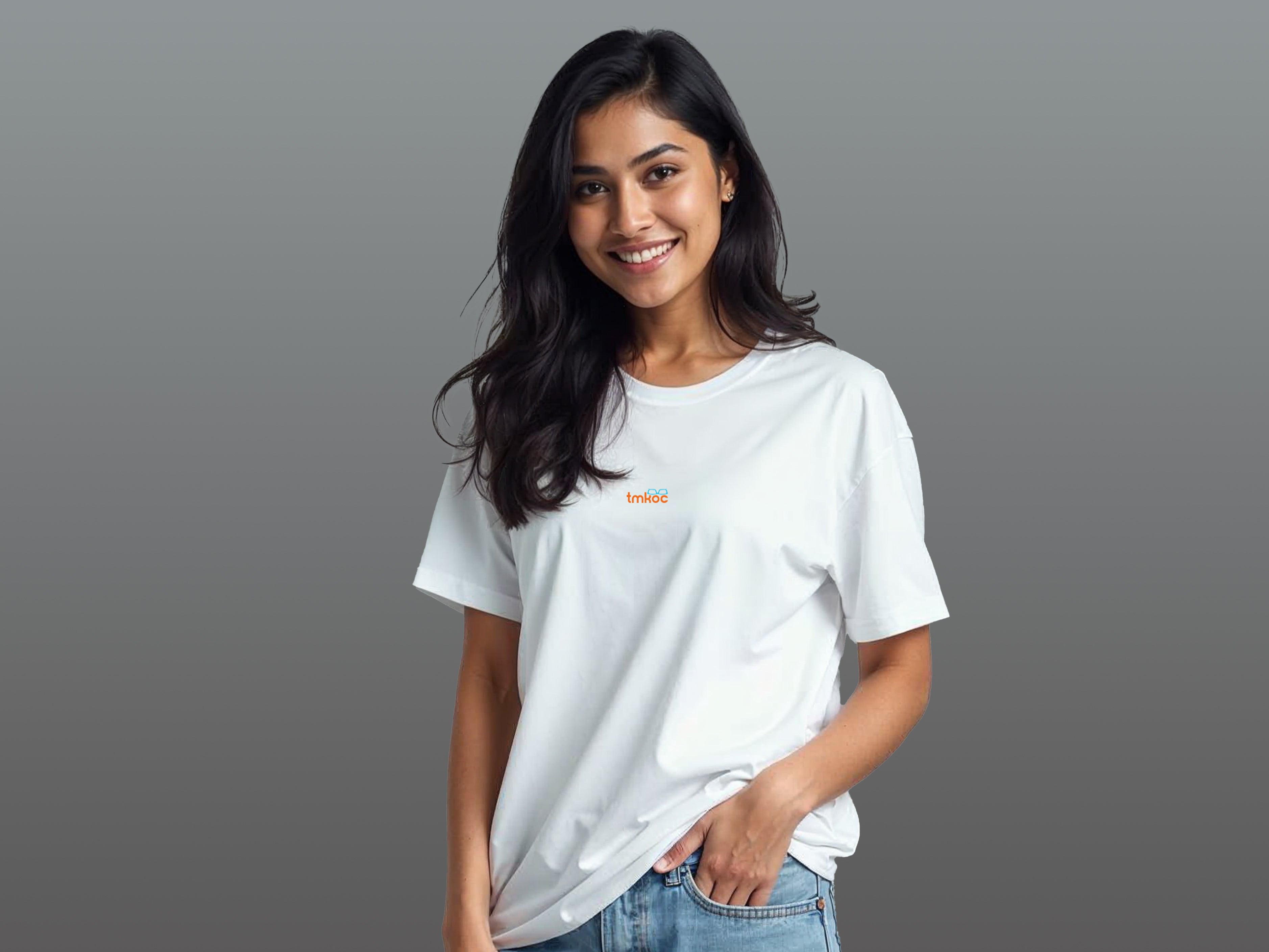 TMKOC White Printed T-Shirts For Women