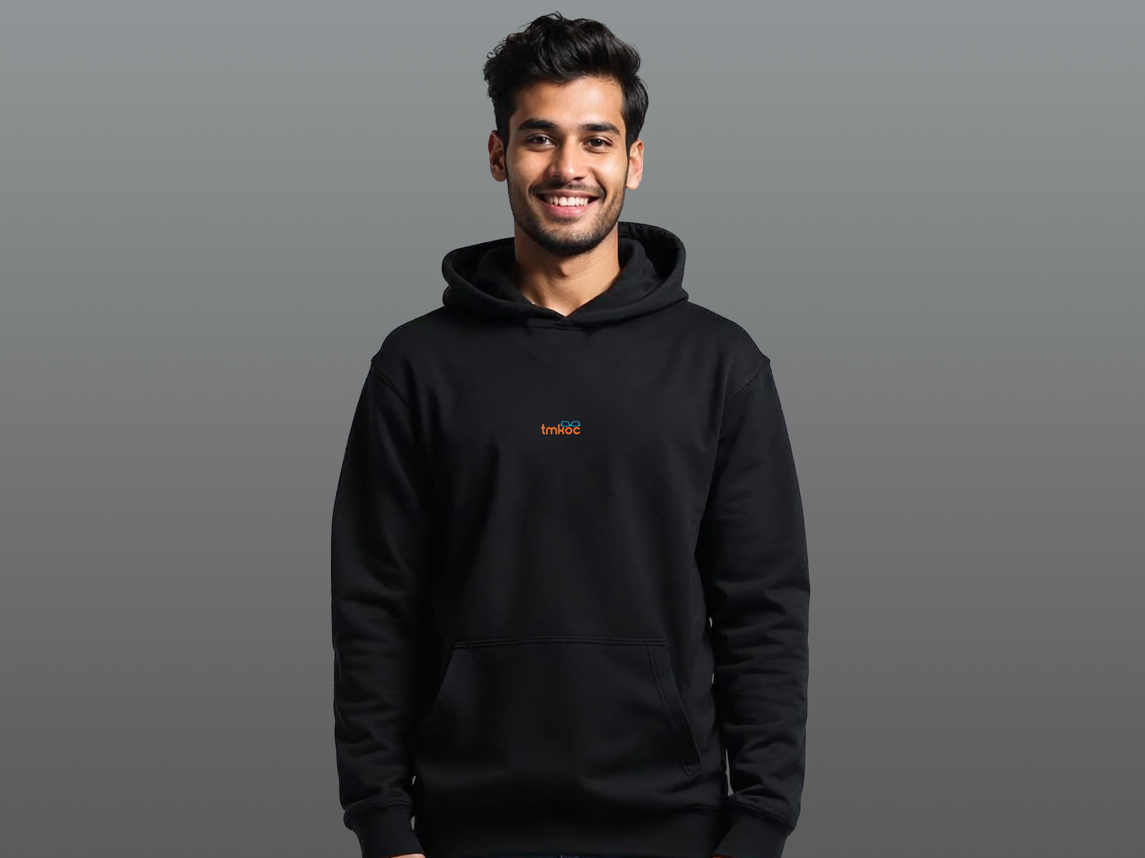 TMKOC Black Cotton Regular Fit Hooded Sweatshirt for Men