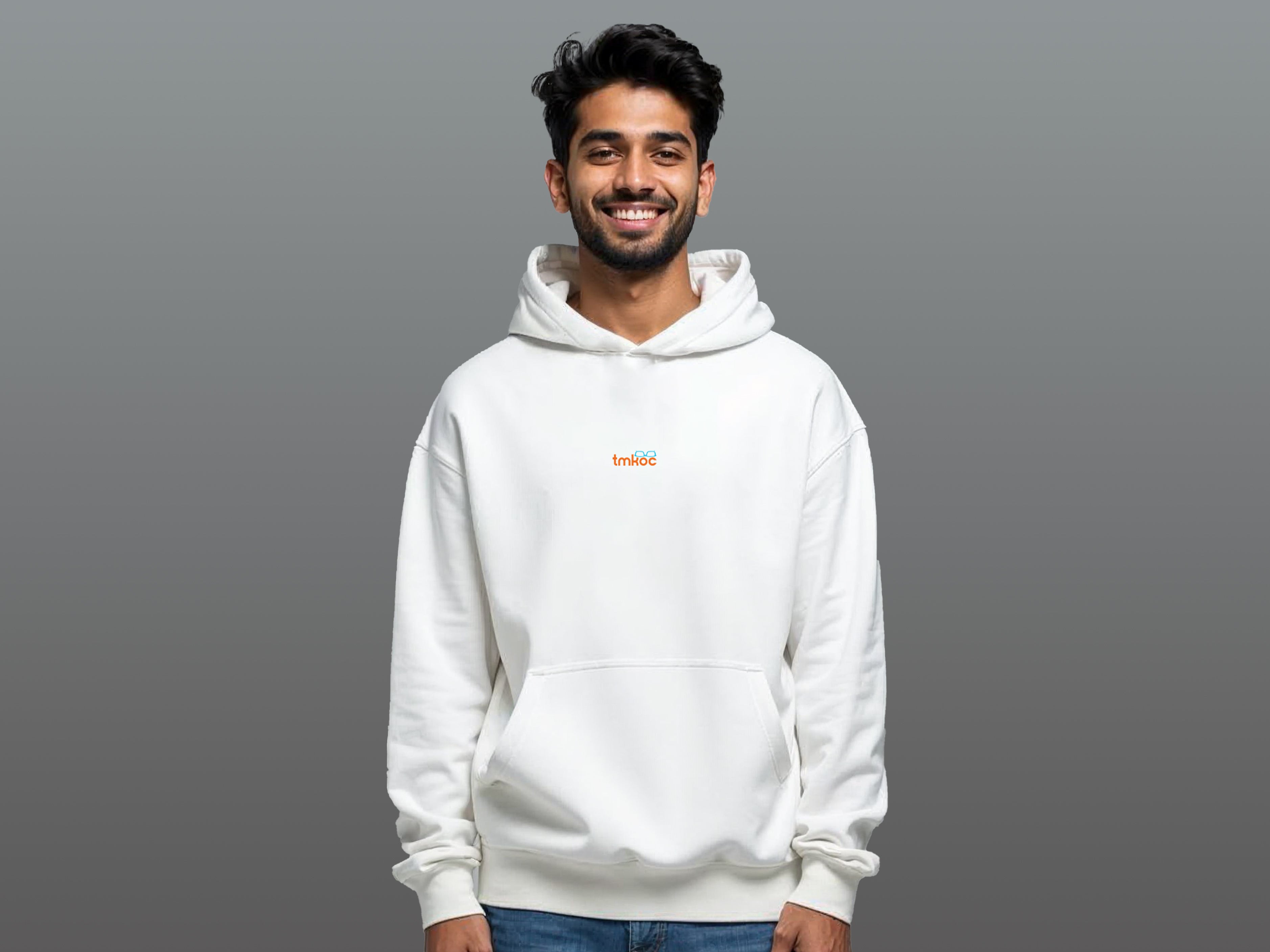 TMKOC White Cotton Regular Fit Hoodies for Men