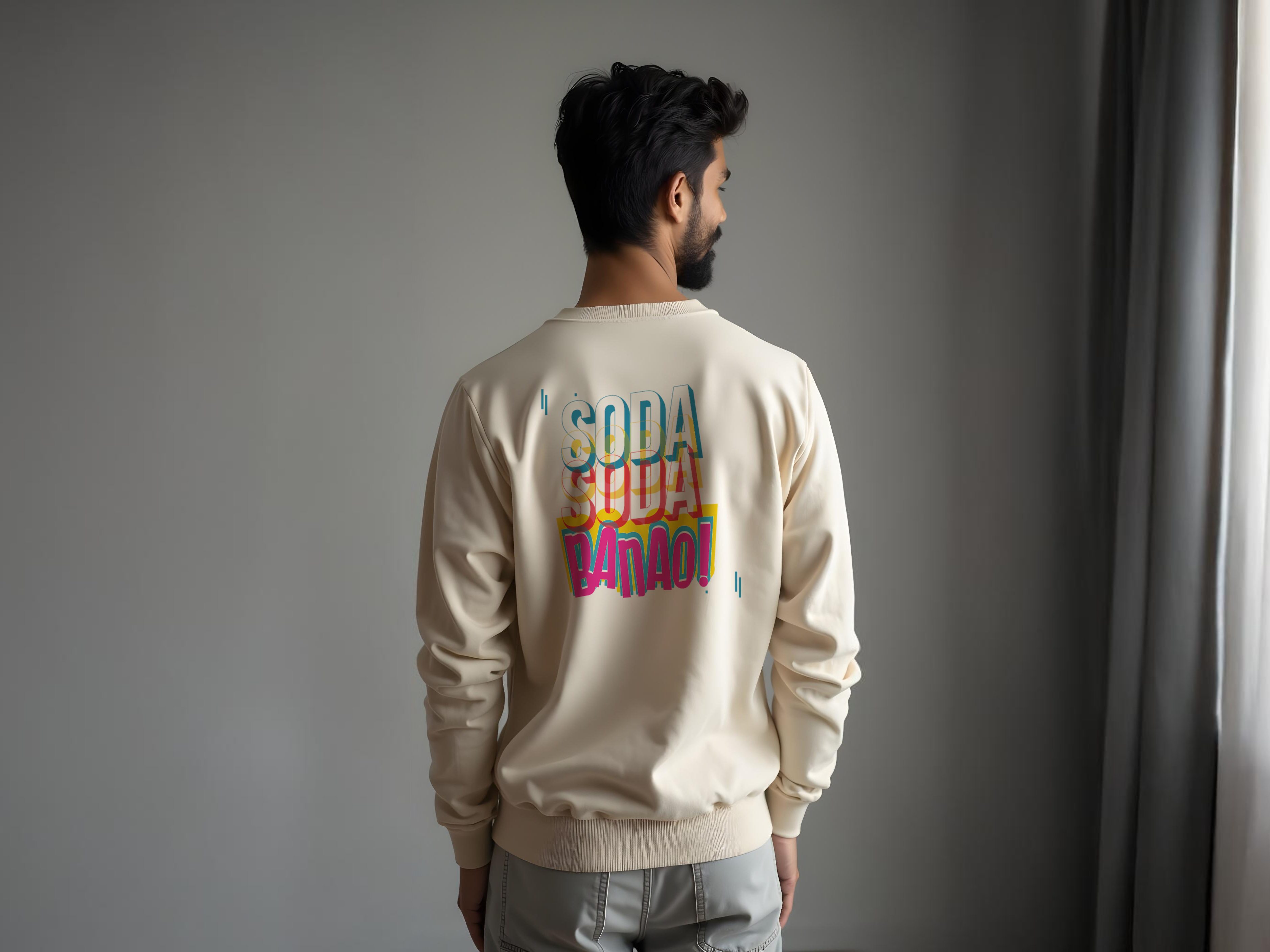 TMKOC Printed Crew Neck Sweatshirt Beige Color Cotton 240 GSM SODA SODA BANAO