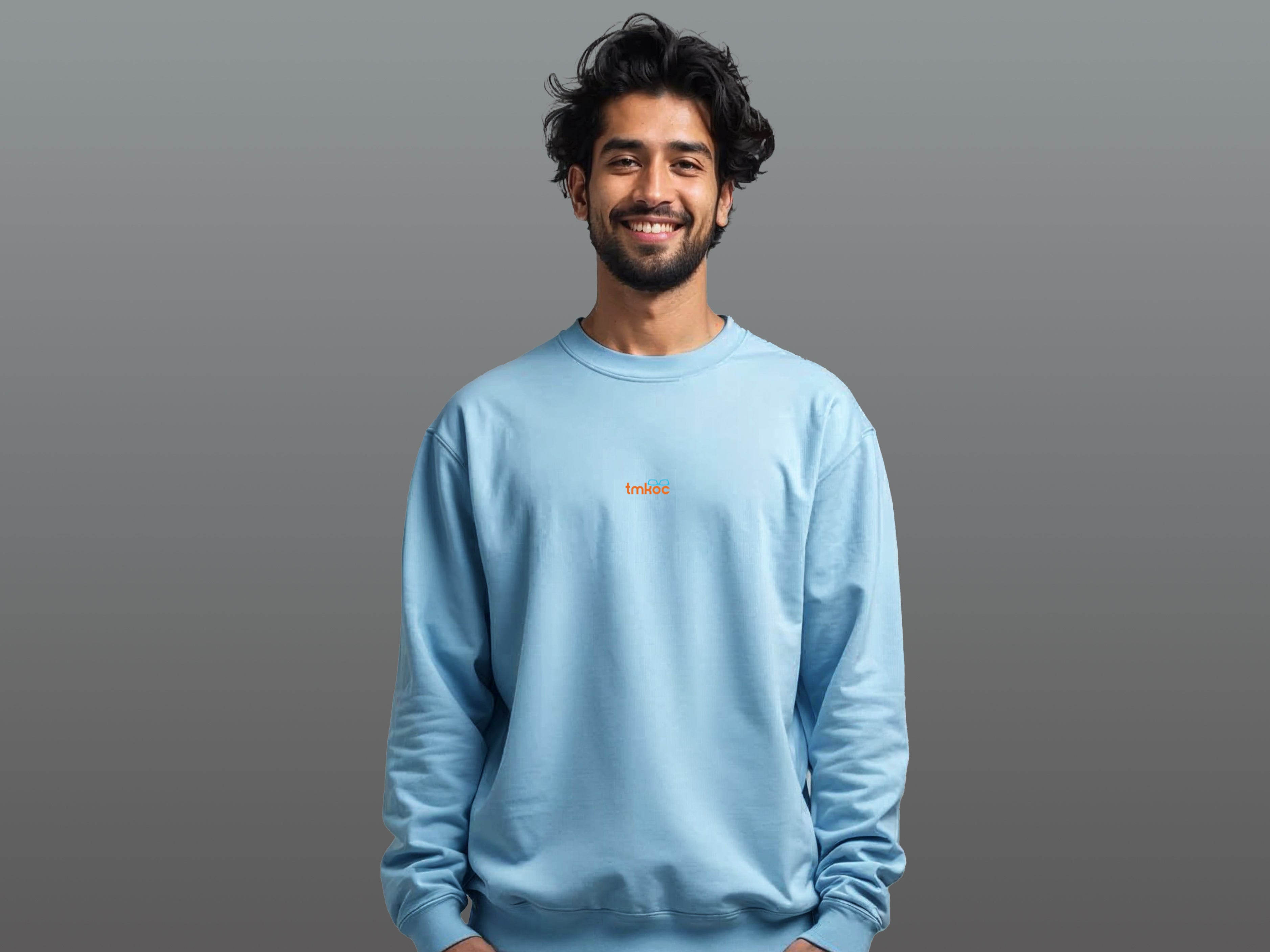 TMKOC Printed Crew Neck Blue Sweatshirt Cotton 240 GSM