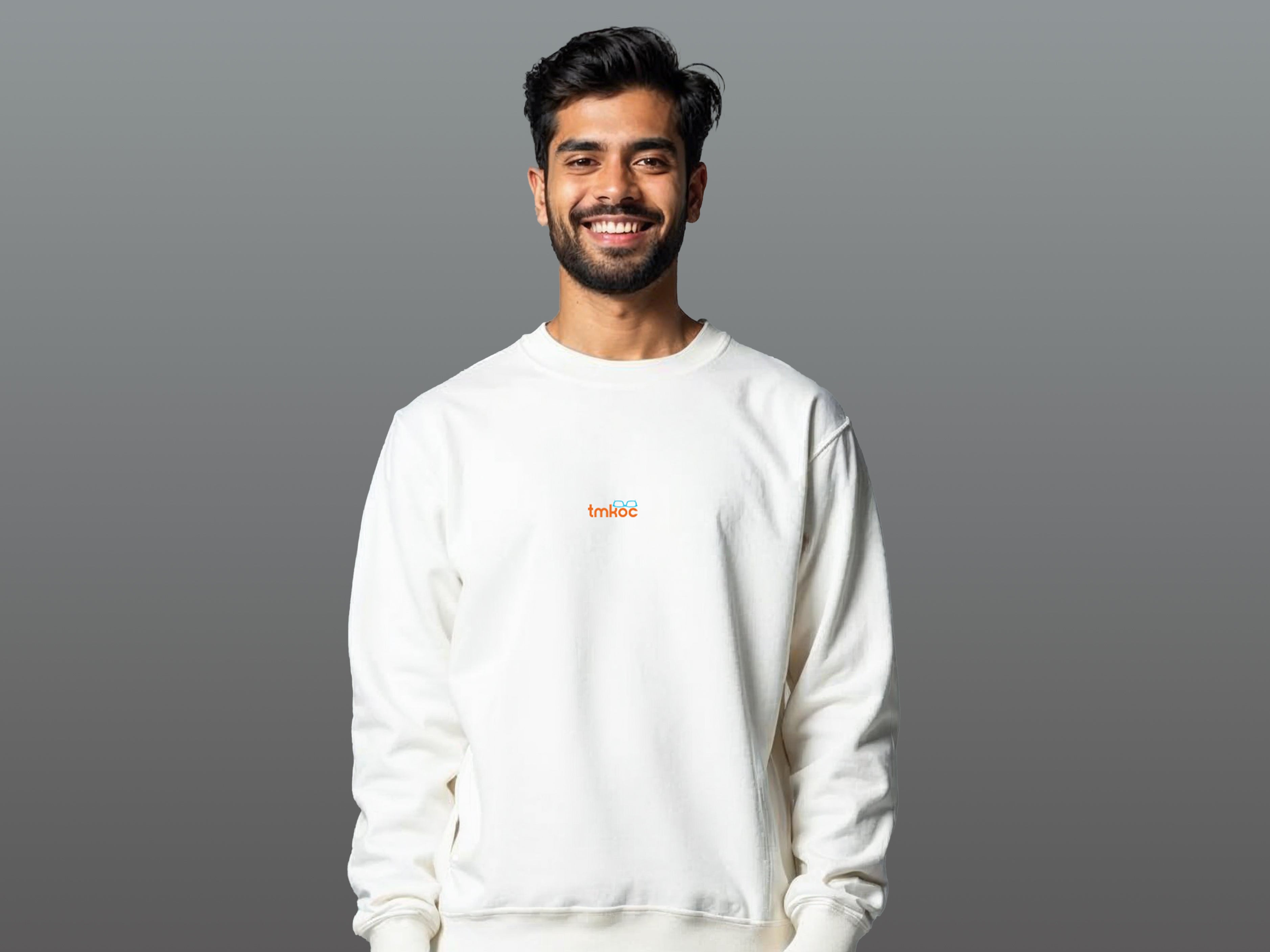 TMKOC Printed Crew Neck Sweatshirt White Color Cotton 240 GSM