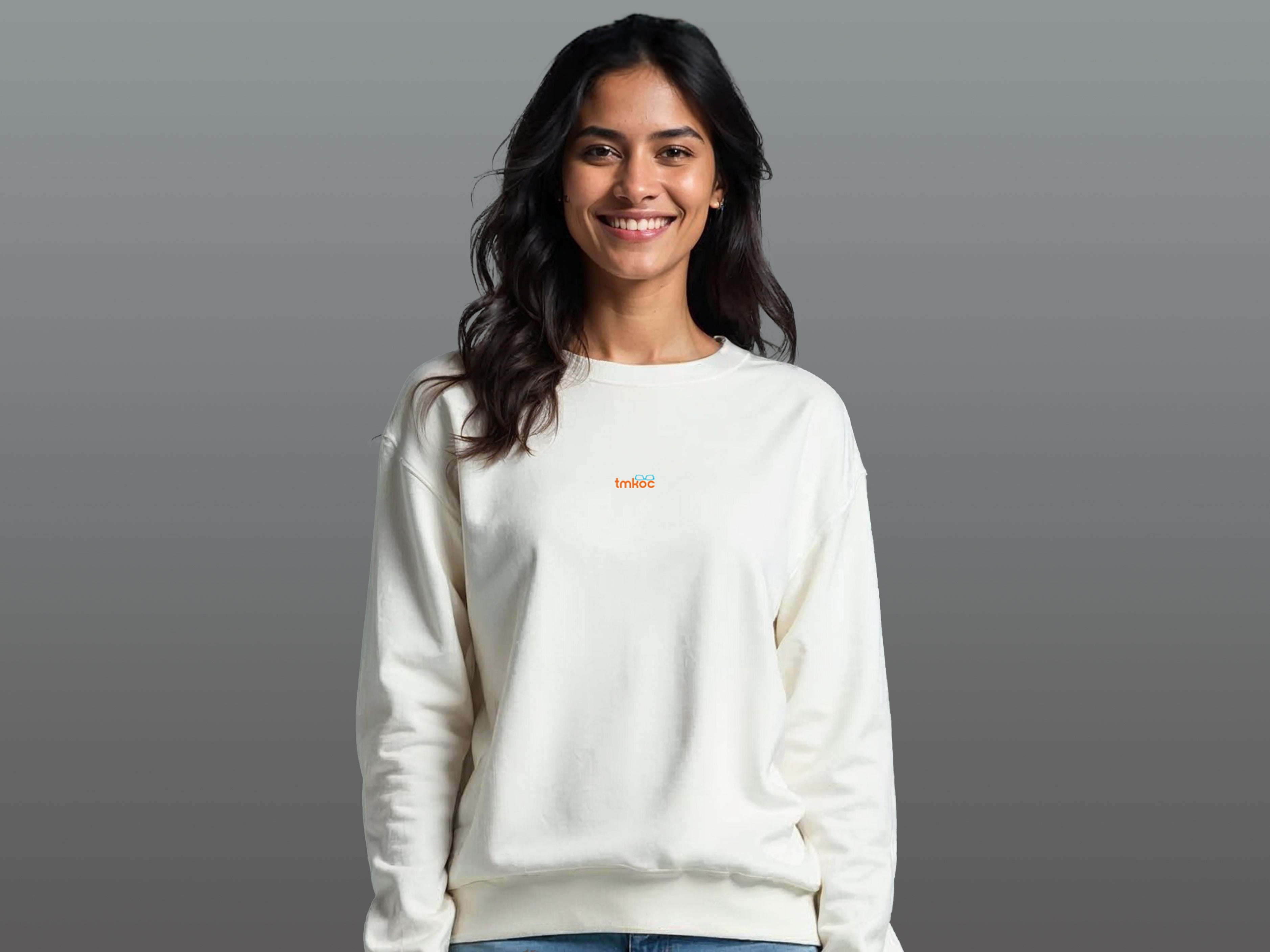 TMKOC Off-White Printed Crew Neck Sweatshirt Cotton 350 GSM