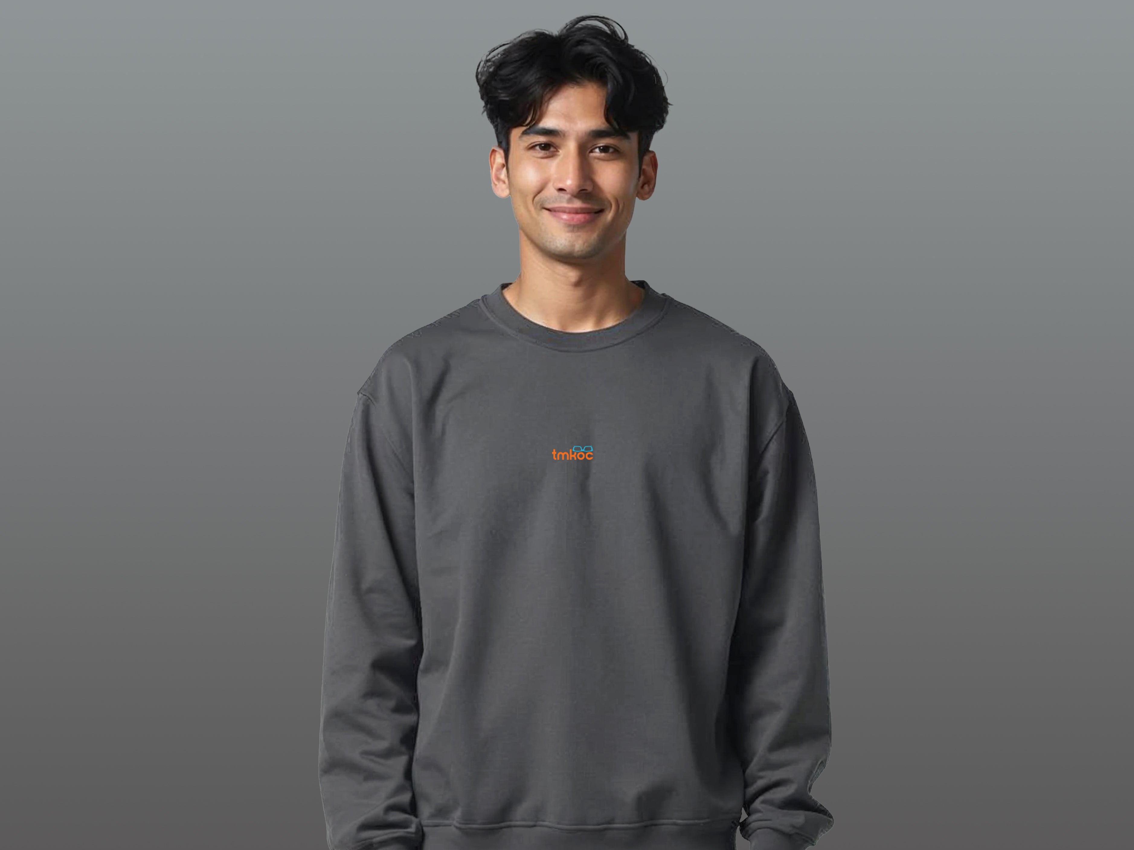 TMKOC Grey Printed Crew Neck Winter Sweatshirt Cotton 350 GSM