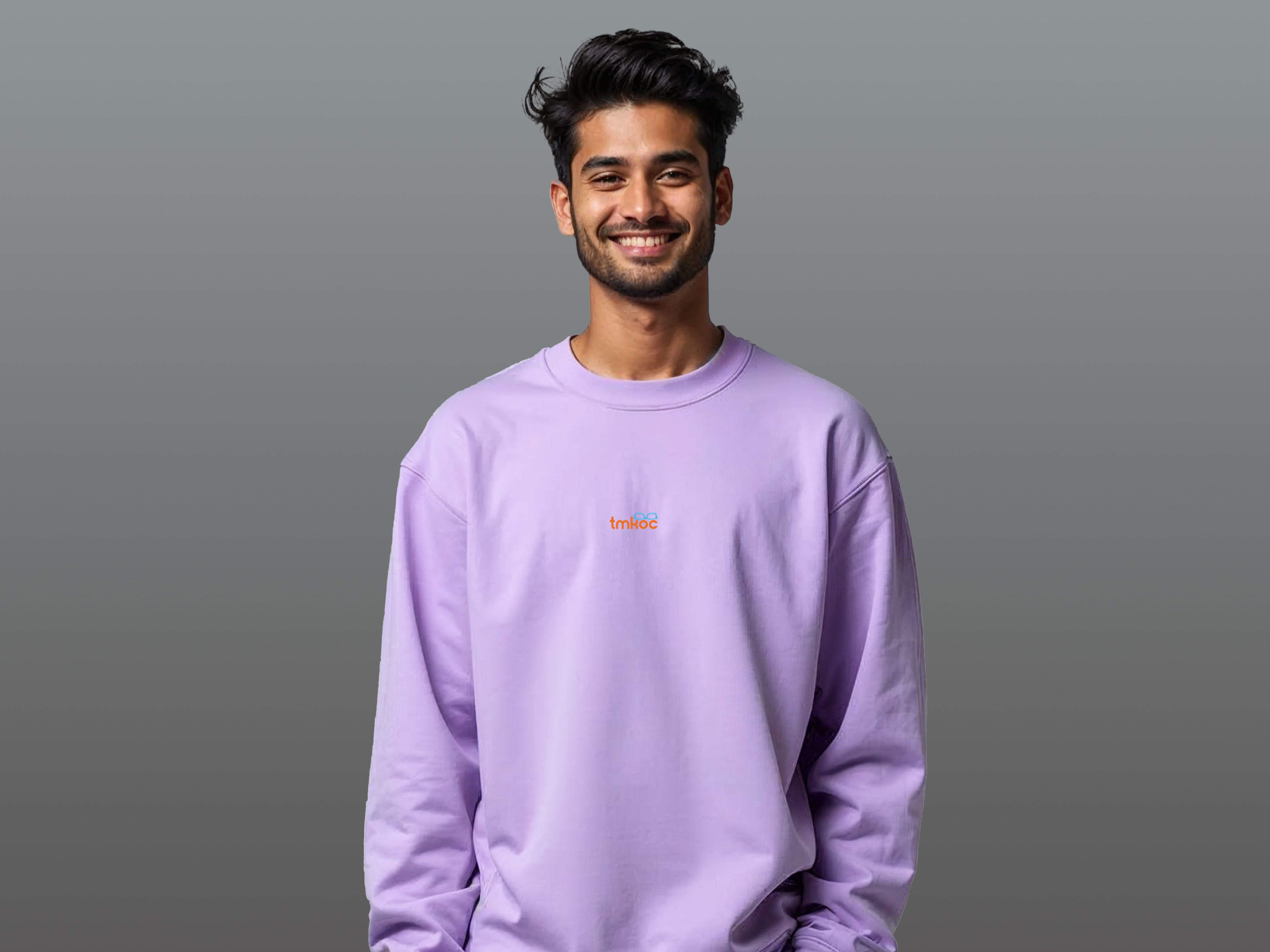 TMKOC Printed Crew Neck Cotton 350 GSM Lavender Winter Sweatshirt