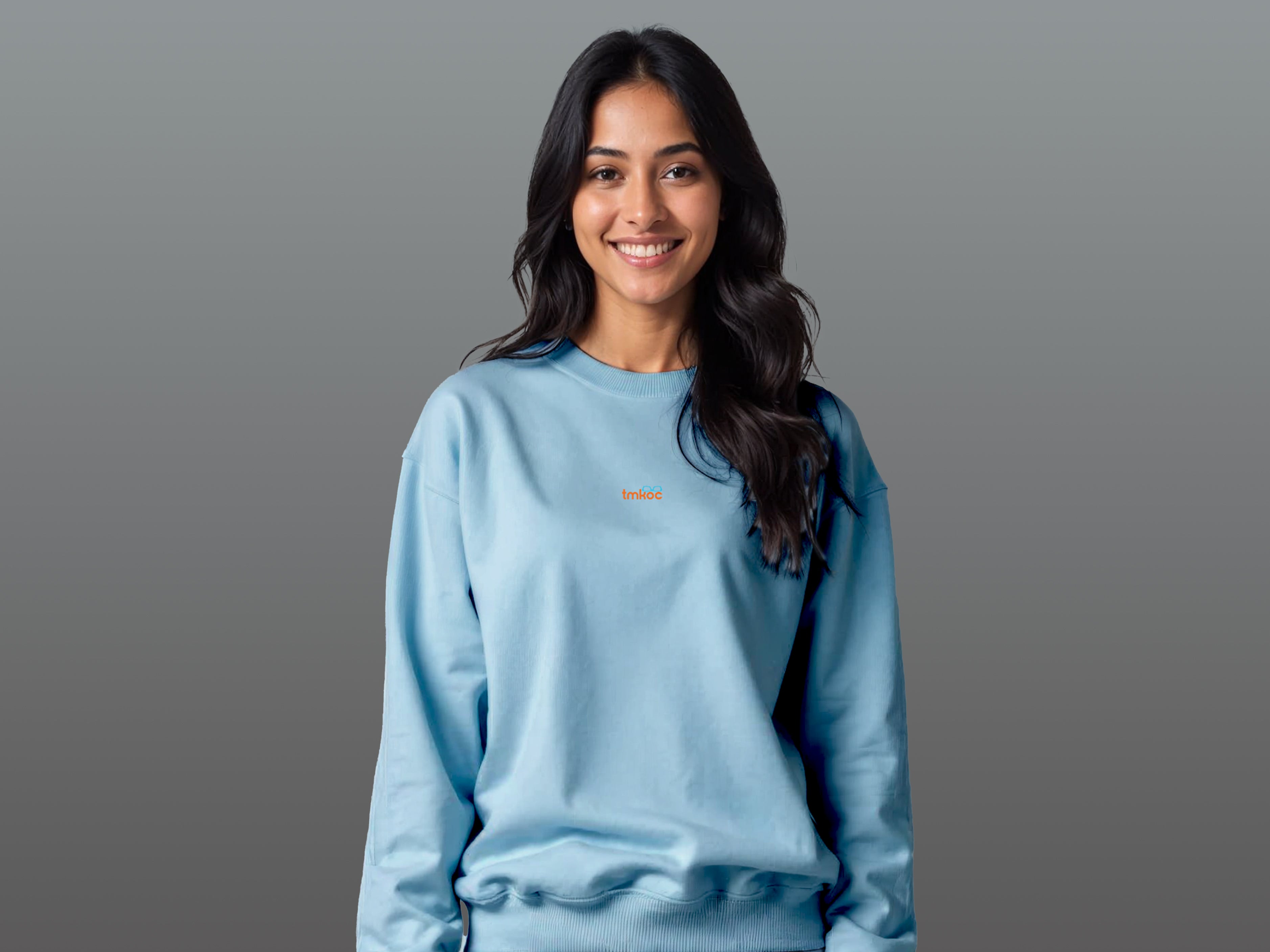 TMKOC Printed Crew Neck Blue Sweatshirt Cotton 240 GSM