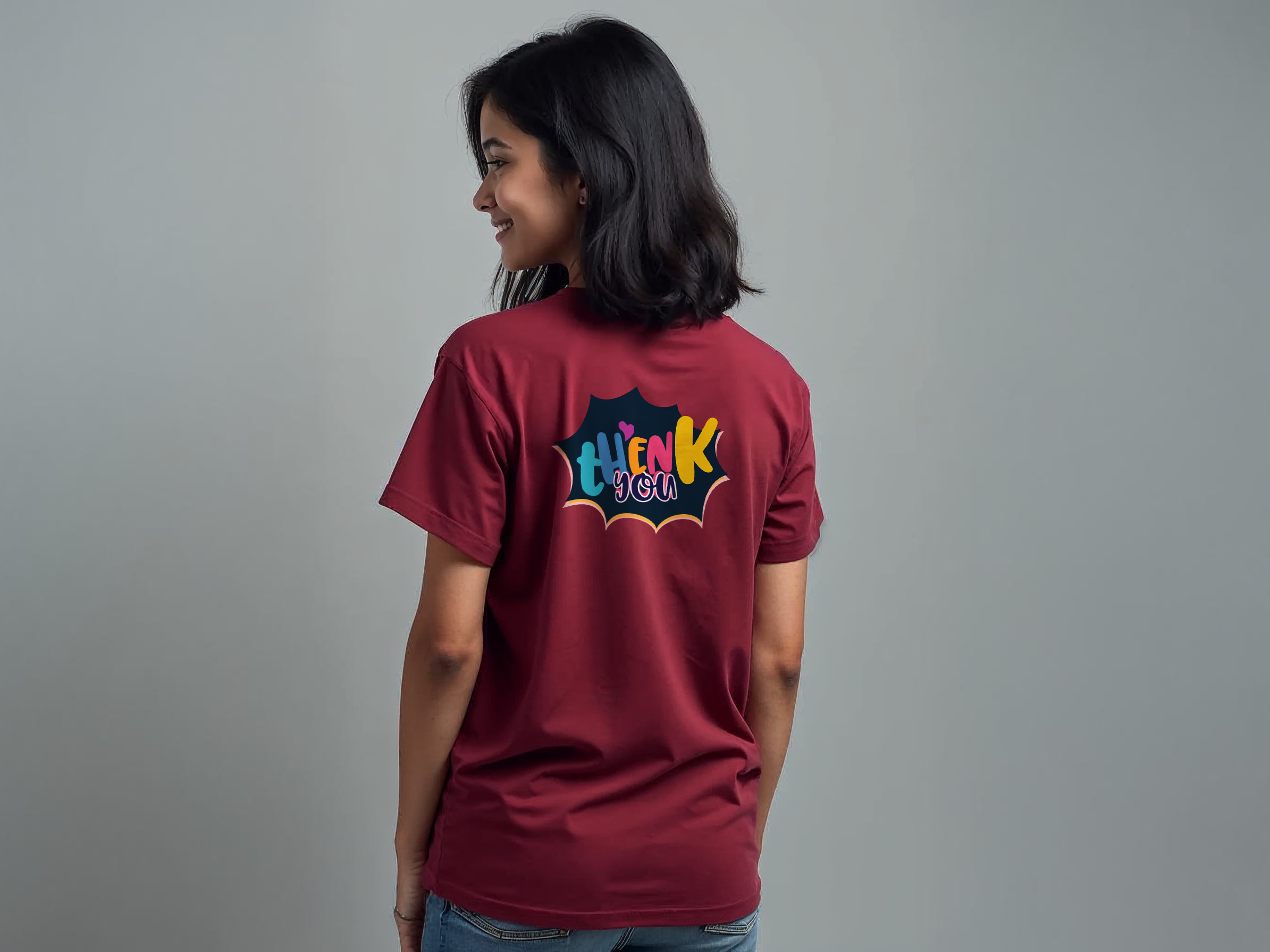 TMKOC Maroon Printed Regular Fit T-Shirts For Girl THENK YOU