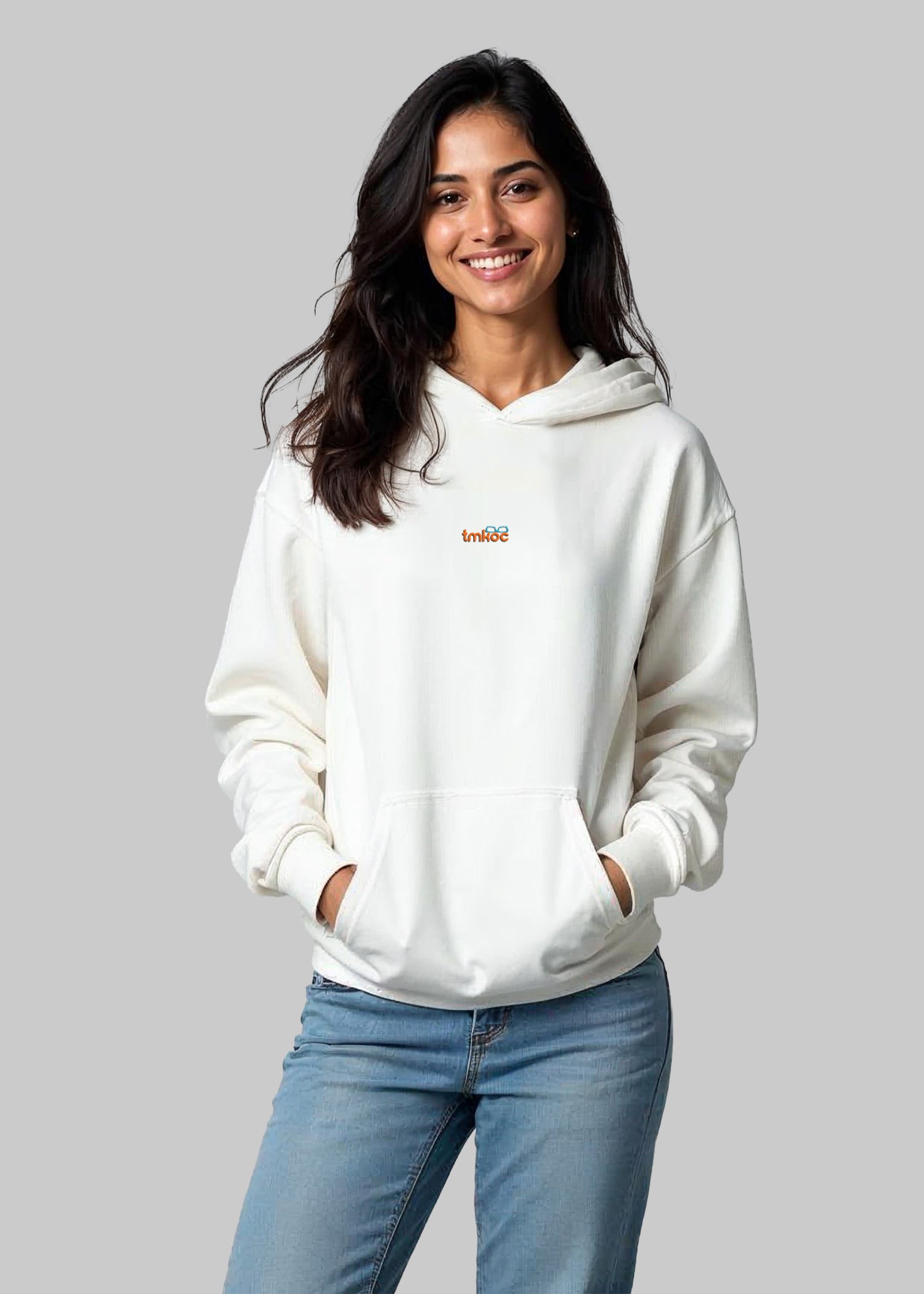 TMKOC Off-White Cotton Regular Fit Hoodies for Women AE TU SHANTI RAKHNA BHAI