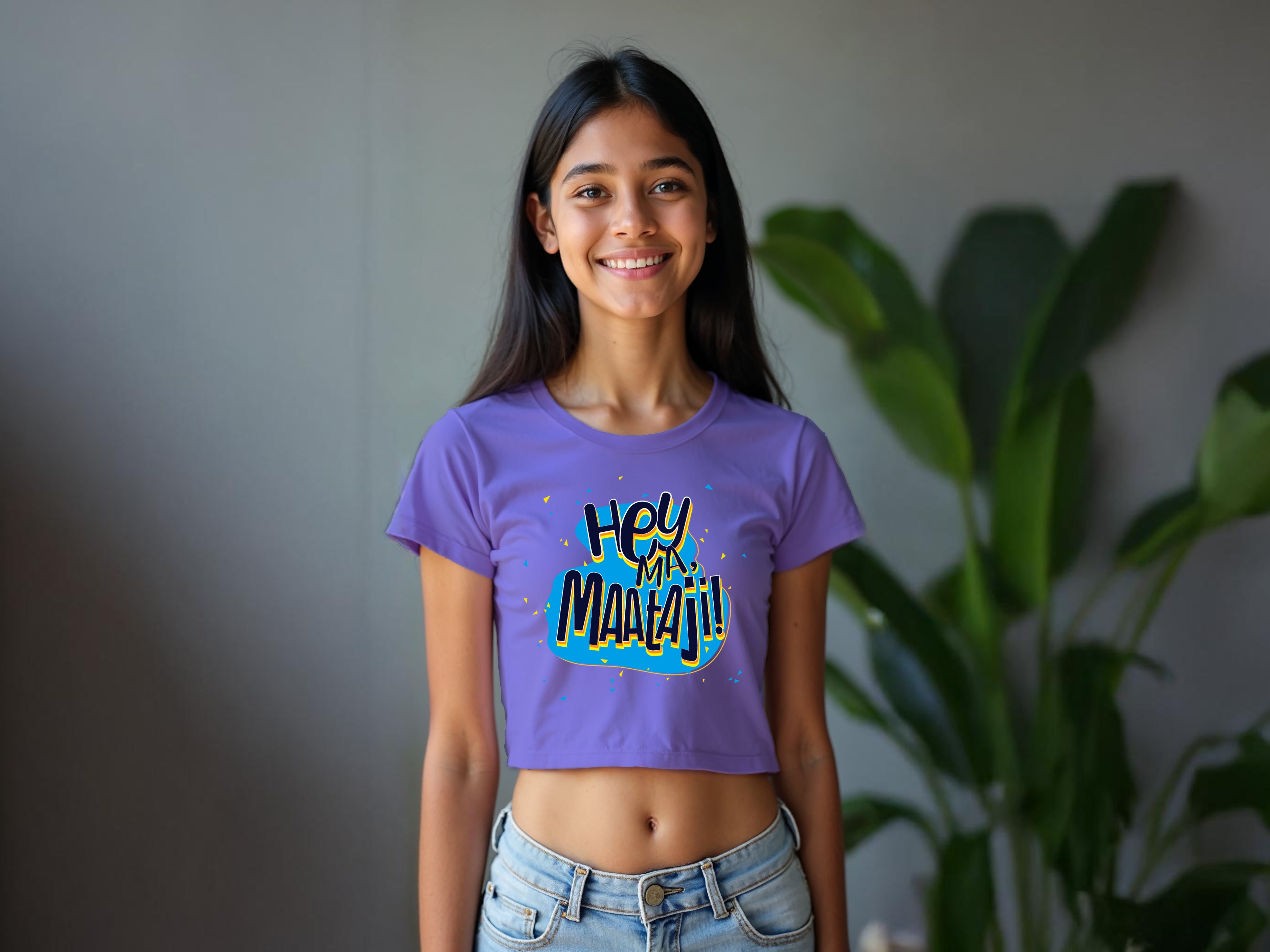 Lavender Teens Printed TMKOC Crop Top For Girl HEY MA MAATAJI