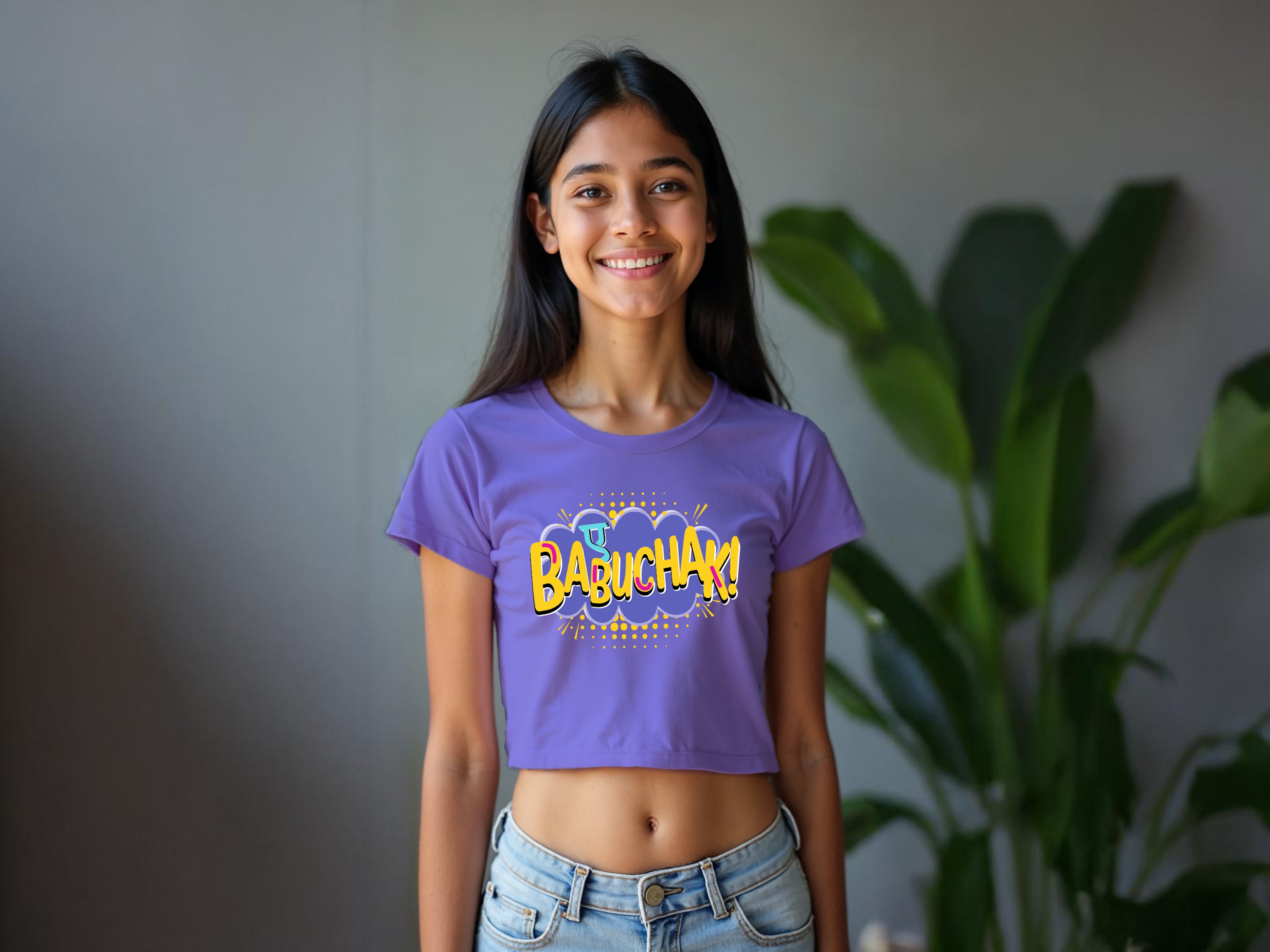 Lavender Teens Printed TMKOC Crop Top For Girl AYE BABUCHAK