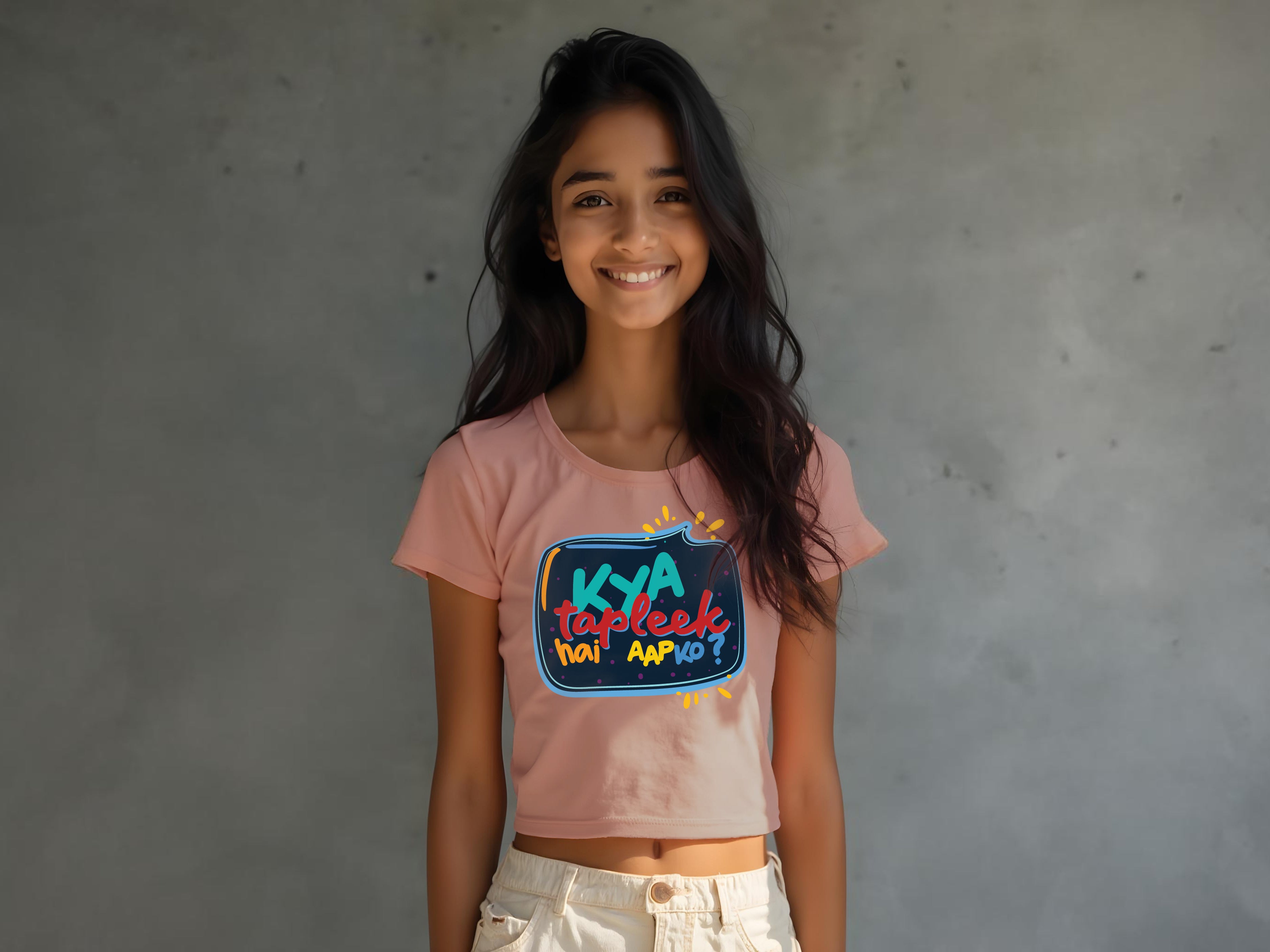 TMKOC Peach Printed Crop Top For Girls KYA TAPLEEK HAI AAP KO