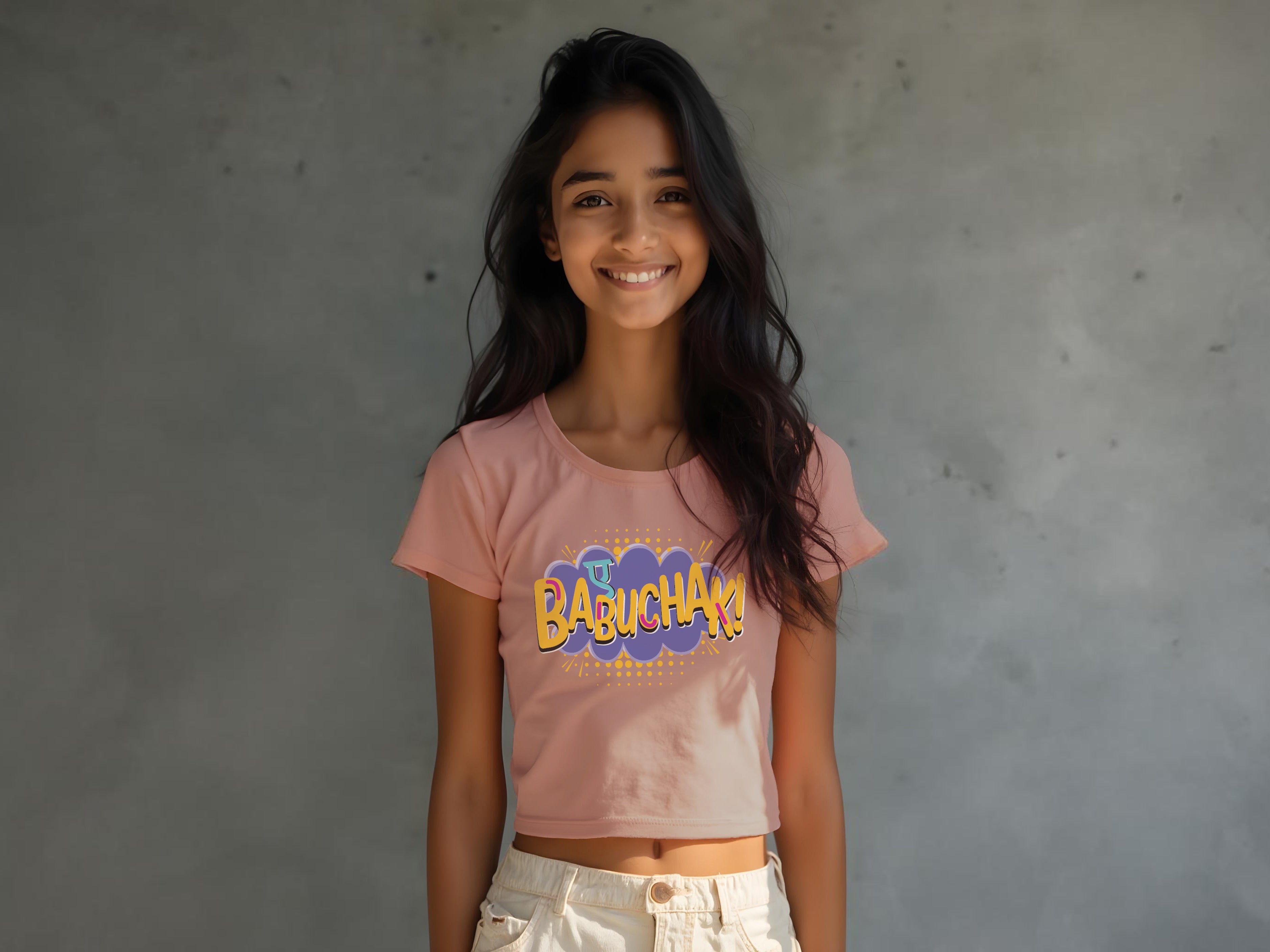 TMKOC Peach Printed Crop Top For Girls AYE BABUCHAK