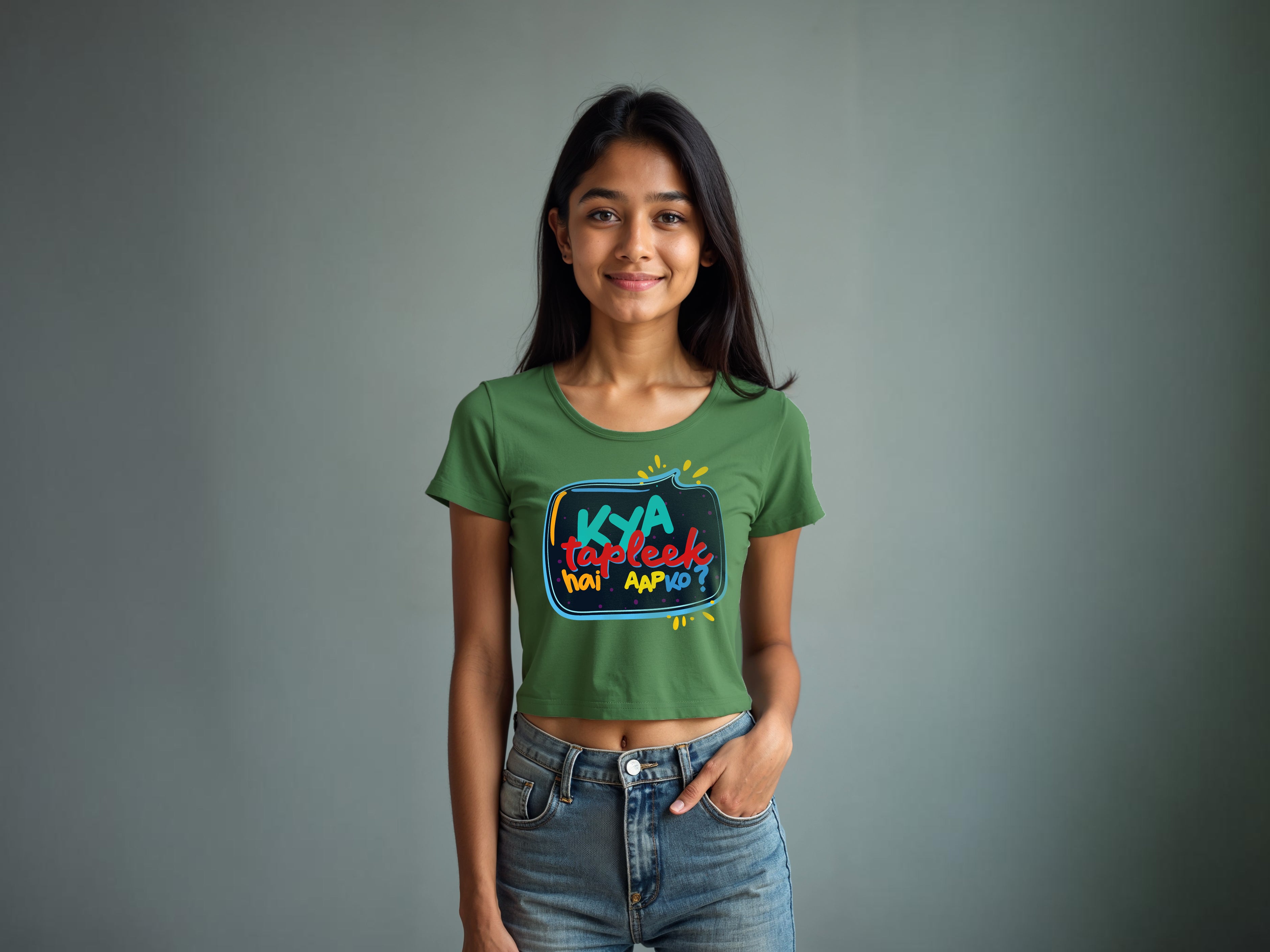 TMKOC Green Printed Crop Top For Girl KYA TAPLEEK HAI AAP KO