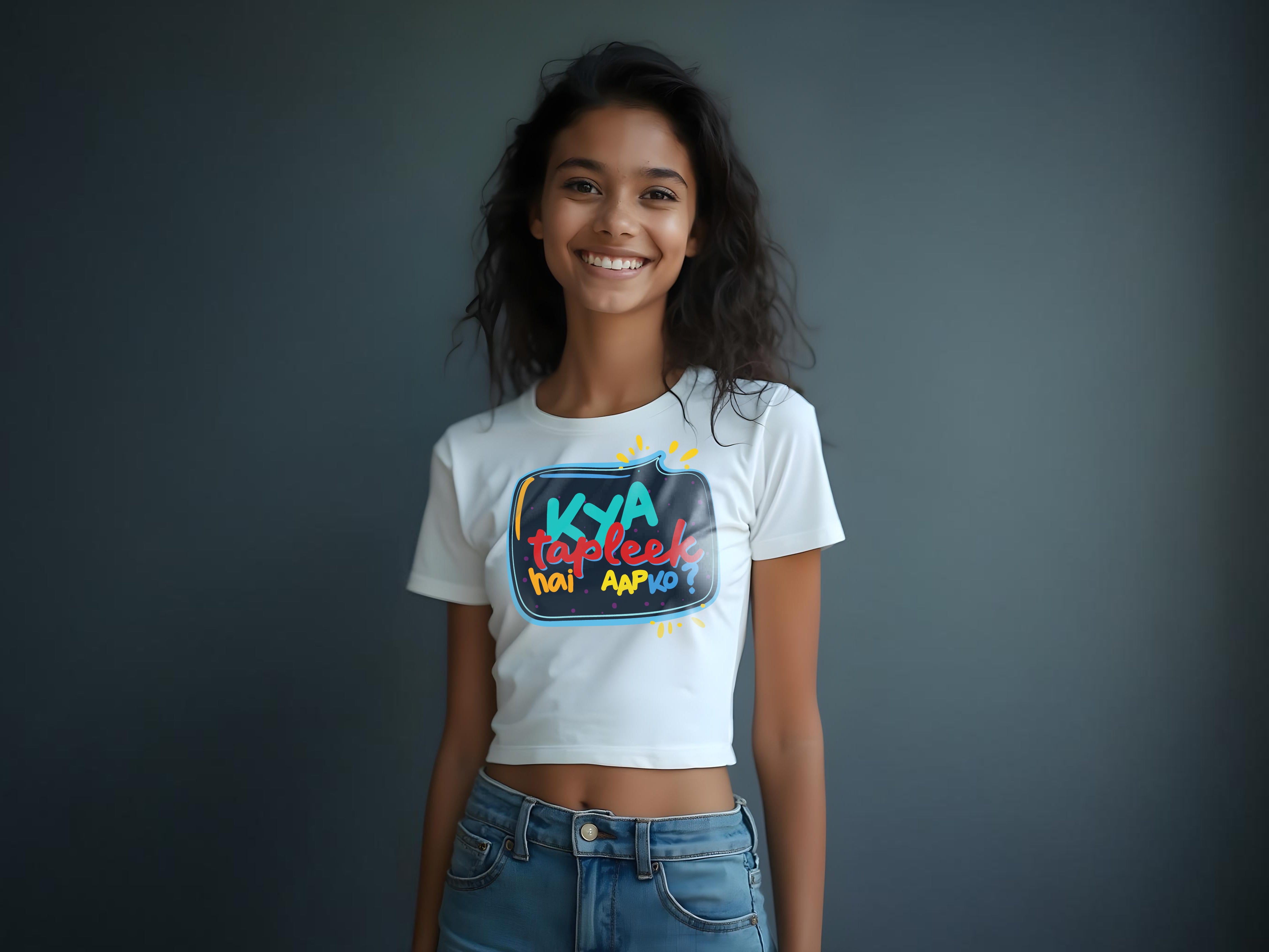 TMKOC White Printed Crop Top For Girls KYA TAPLEEK HAI AAP KO