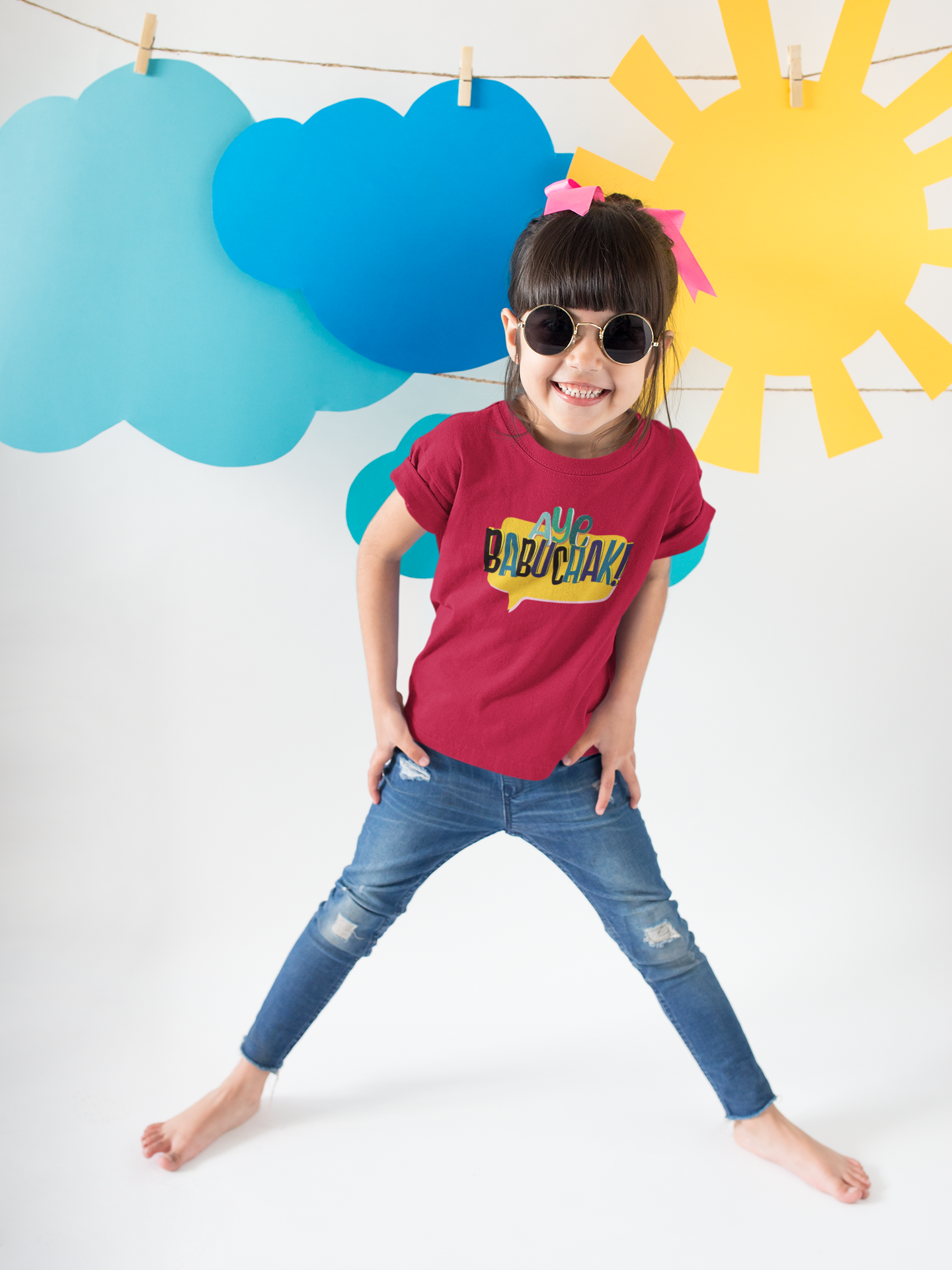 TMKOC Kids Red Regular Fit Printed T-Shirts AYE BABUCHAK