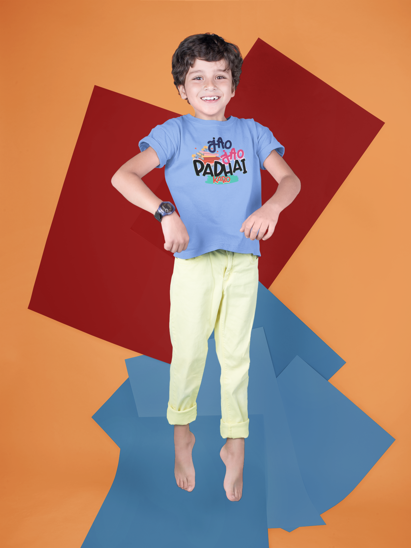 TMKOC Kids Blue Regular Fit Printed T-Shirts JAO JAO PADHAI KARO