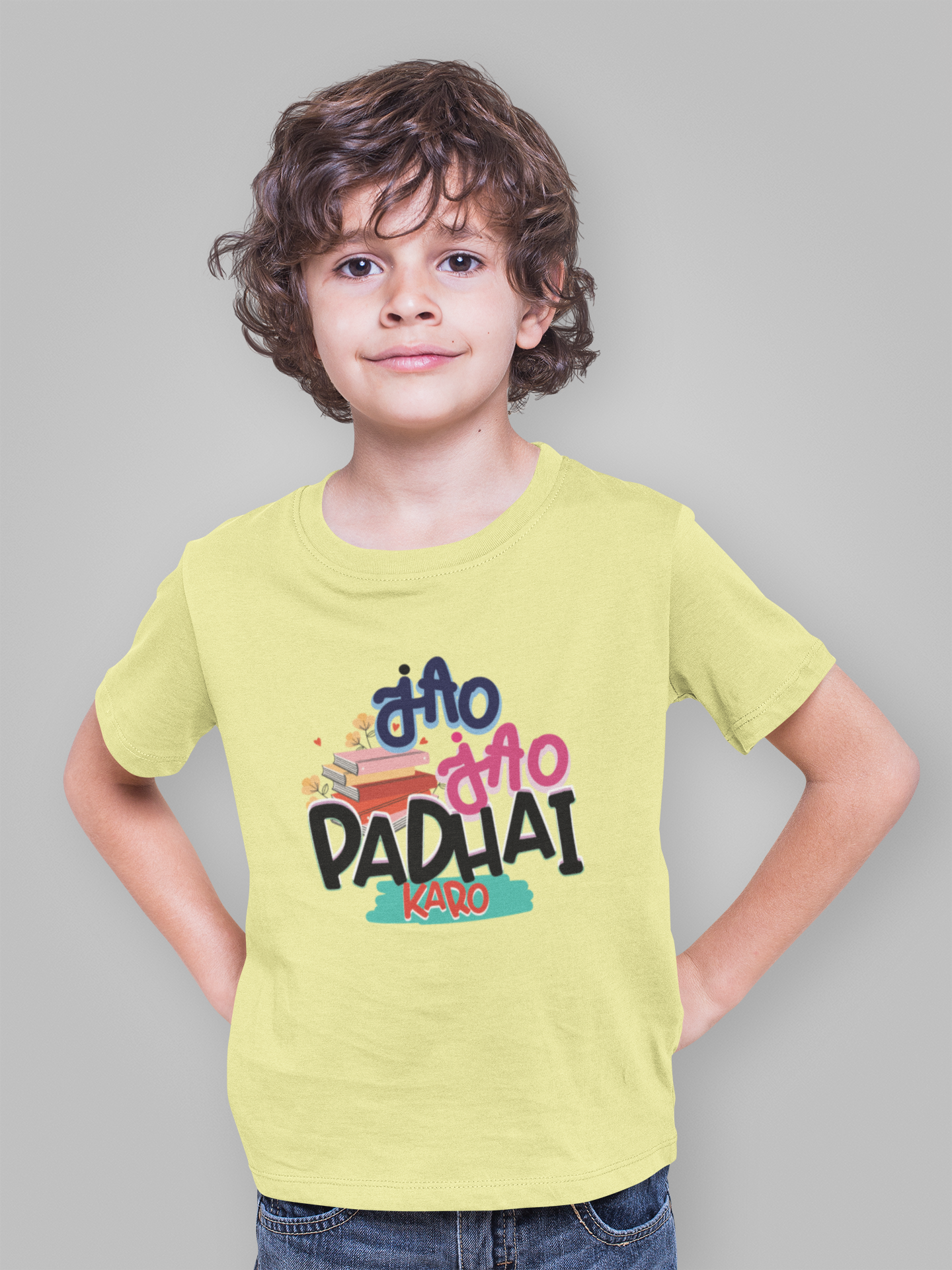 TMKOC Kids Yellow Regular Fit Printed T-Shirts JAO JAO PADHAI KARO